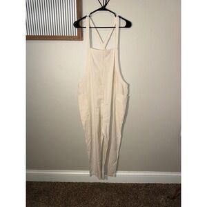 Hem & Thread Oatmeal Linen Blend Wide Leg Overalls Style 5105 Beige Size M